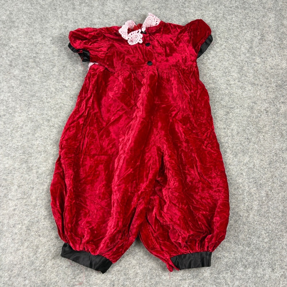 Sarah Kent Romper Baby Girl 24M‎ Red Velvet Lace Trim Vintage Old Money Holiday